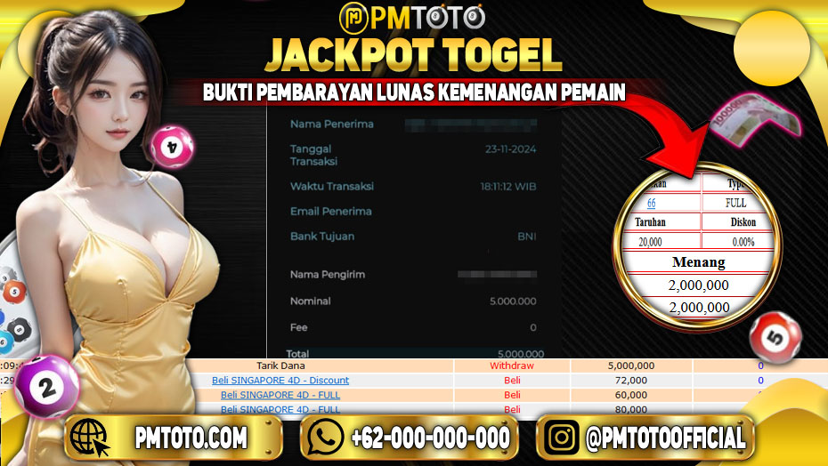 Selamat Kepada Member PMTOTO JACKPOT SYDNEY Rp.5.000.000.,- LUNAS