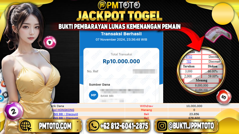 Selamat Kepada Member PMTOTO JACKPOT HONGKONG Rp.10.000.000.,- LUNAS