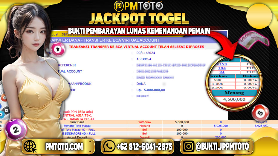 Selamat Kepada Member PMTOTO JACKPOT TOTOMACAU Rp.5.000.000.,- LUNAS