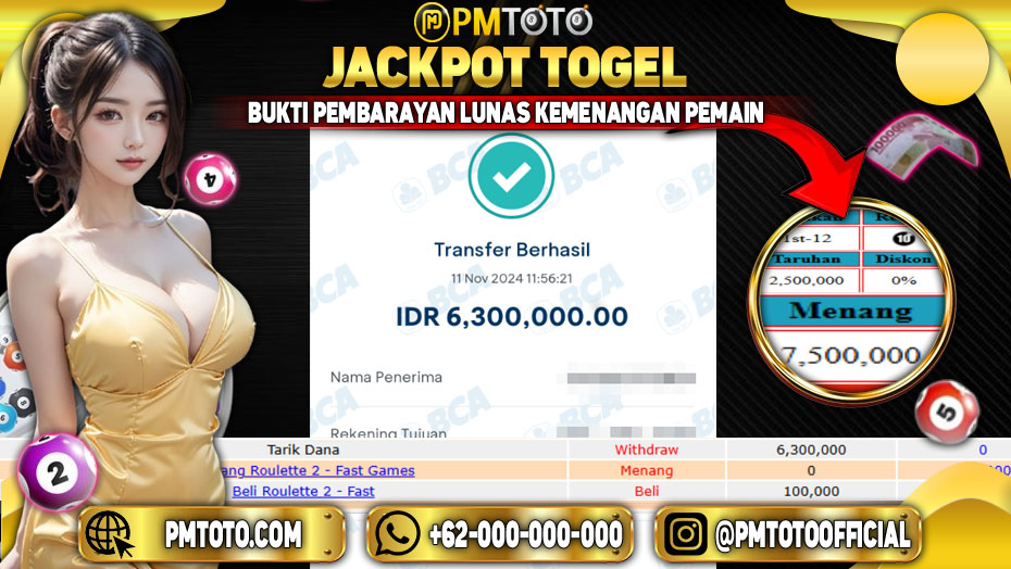 Selamat Kepada Member PMTOTO JACKPOT ROULETTE 2 Rp.6.300.000.,- LUNAS