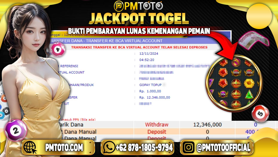 Selamat Kepada Member PMTOTO JACKPOT GATES OF OLYMPUS Rp.12.346.000.,- LUNAS