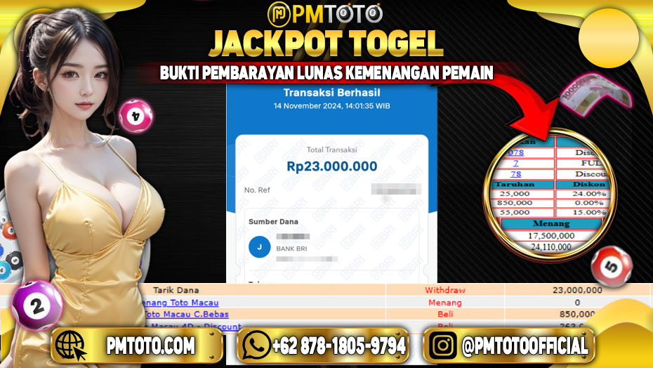 Selamat Kepada Member PMTOTO JACKPOT TOTOMACAU Rp.23.000.000.,- LUNAS