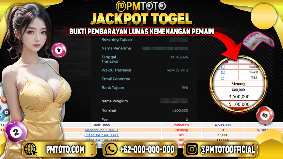 Selamat Kepada Member PMTOTO JACKPOT SYDNEY Rp.4.500.000.,- LUNAS