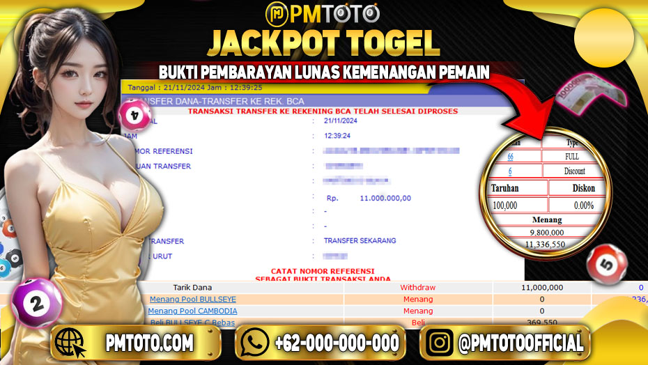 Selamat Kepada Member PMTOTO JACKPOT BULLSEYE Rp.11.000.000.,- LUNAS