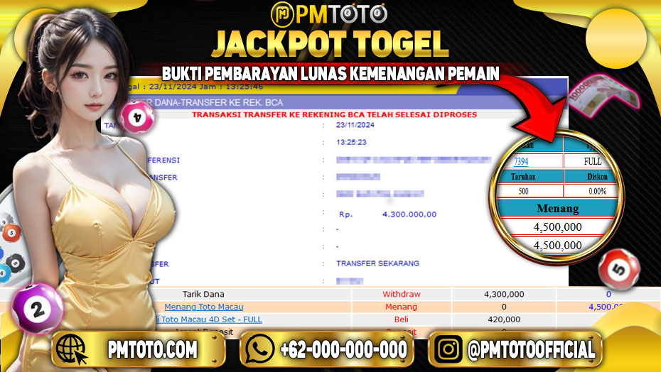 Selamat Kepada Member PMTOTO JACKPOT TOTOMACAU Rp.4.300.000.,- LUNAS