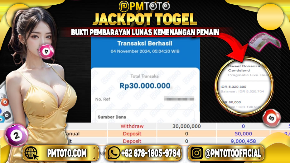 Selamat Kepada Member PMTOTO JACKPOT SWEET BONANZA CANDYLAND Rp.30.000.000.,- LUNAS