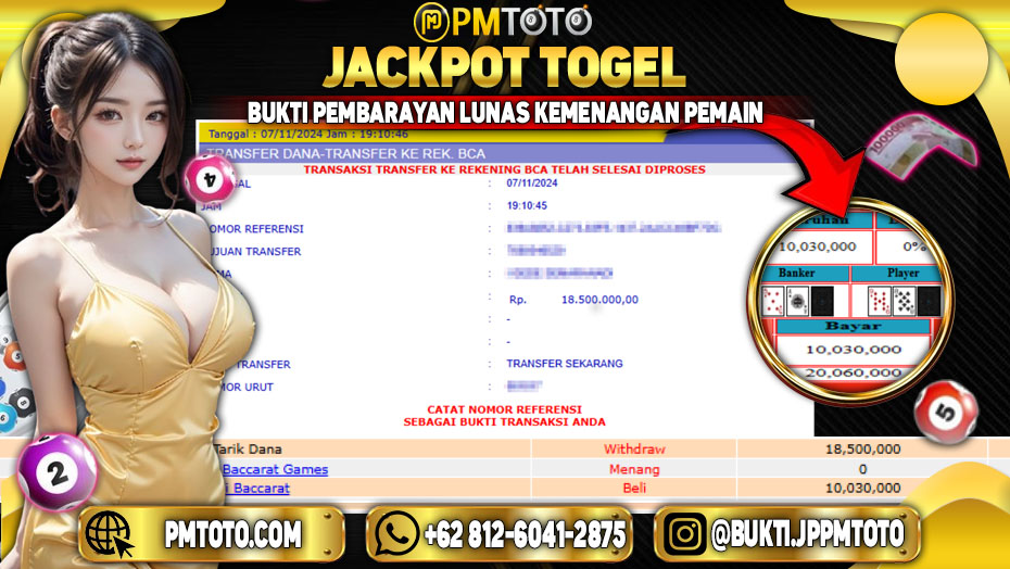 Selamat Kepada Member PMTOTO JACKPOT BACCARAT Rp.10.000.000.,- LUNAS