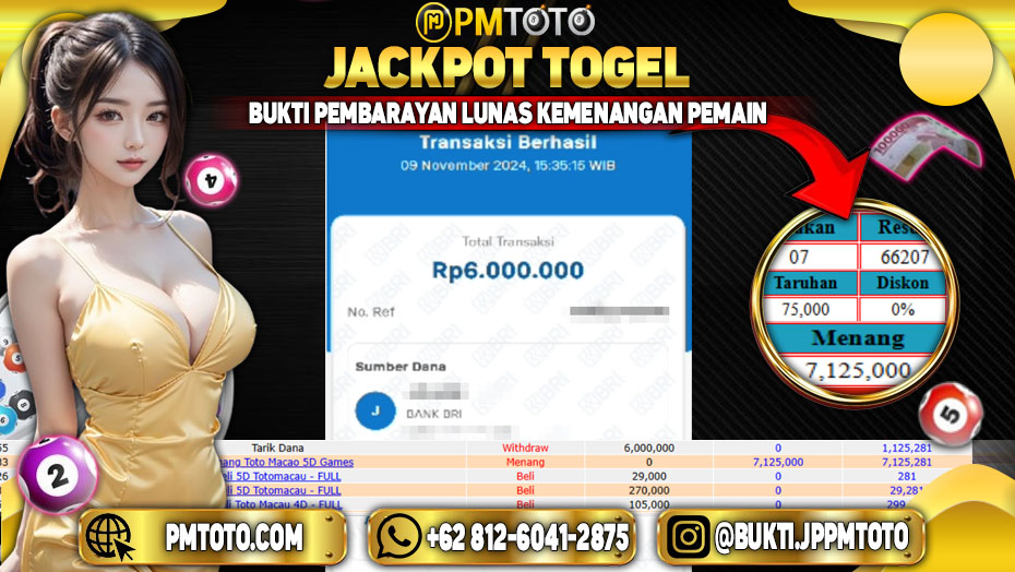 Selamat Kepada Member PMTOTO JACKPOT TOTOMACAU 5D Rp.5.000.000.,- LUNAS