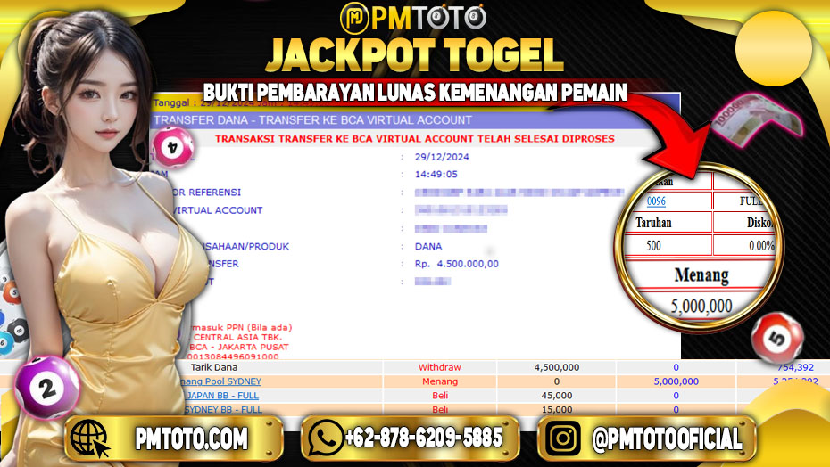 Selamat Kepada Member PMTOTO JACKPOT SYDNEY LOTTO Rp.4.500.000.,- LUNAS