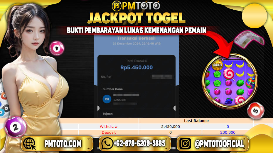 Selamat Kepada Member PMTOTO JACKPOT SWEET BONANZA 1000 Rp.5.450.000.,- LUNAS