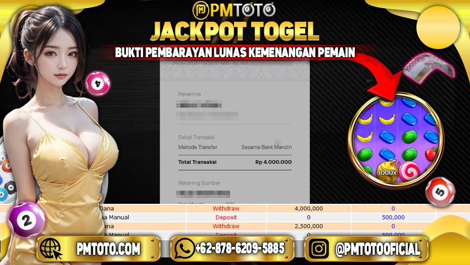 Selamat Kepada Member PMTOTO JACKPOT SWEET BONANZA 1000 Rp.4.000.000.,- LUNAS