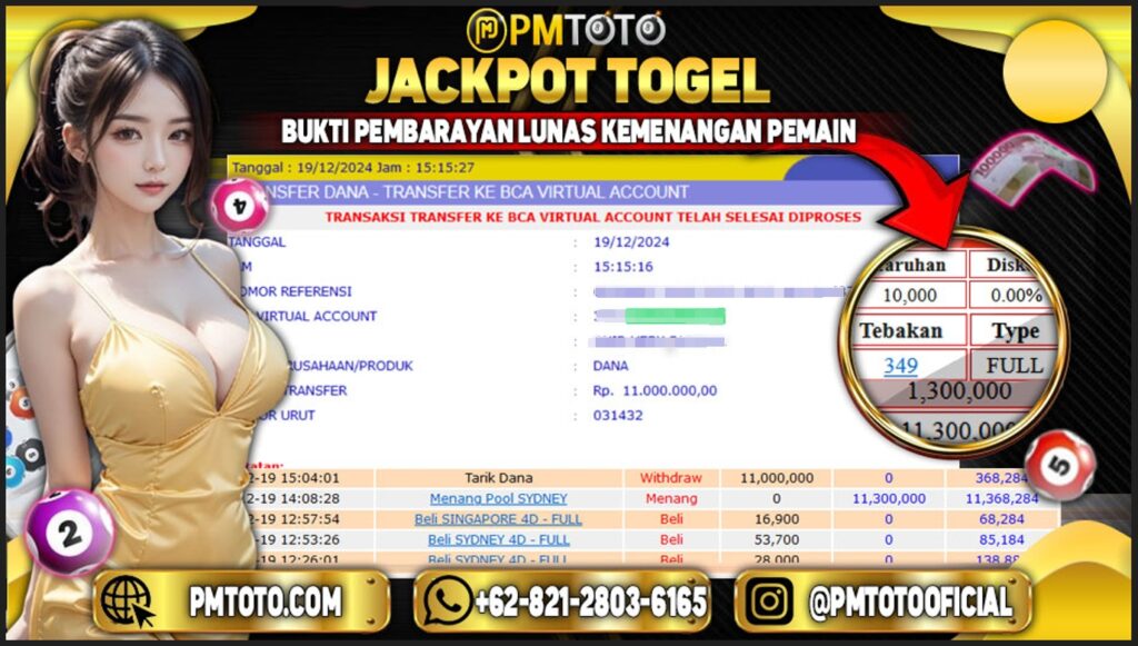 Selamat Kepada Member PMTOTO JACKPOT SYDNEY Rp.11.000.000.,- LUNAS