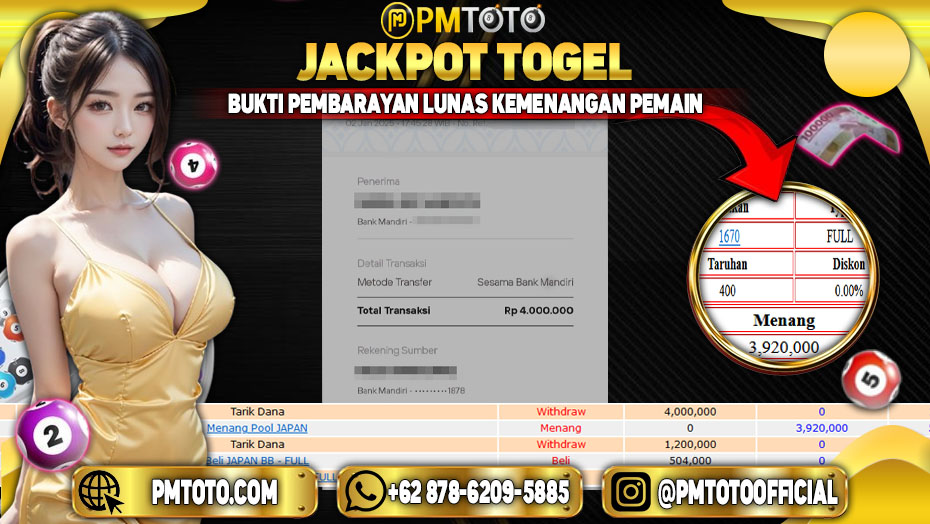 Selamat Kepada Member PMTOTO JACKPOT JAPAN Rp.4.000.000.,- LUNAS