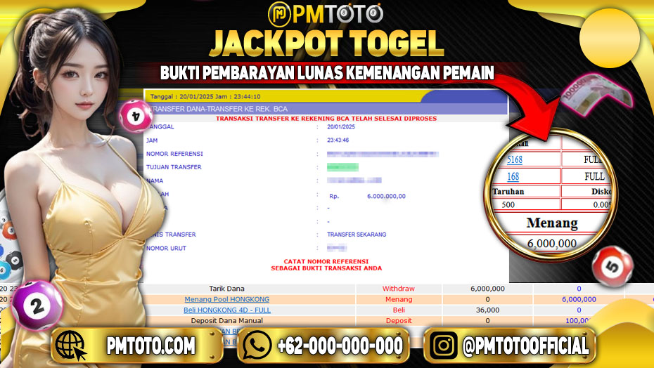 Selamat Kepada Member PMTOTO JACKPOT HONGKONG Rp.6.000.000.,- LUNAS