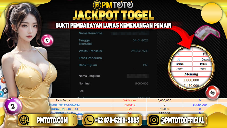 Selamat Kepada Member PMTOTO JACKPOT HONGKONG Rp.5.000.000.,- LUNAS