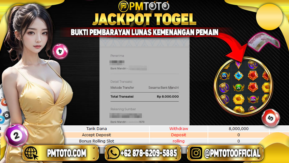 Selamat Kepada Member PMTOTO JACKPOT GATES OF OLYMPUS 1000 Rp.8.000.000.,- LUNAS