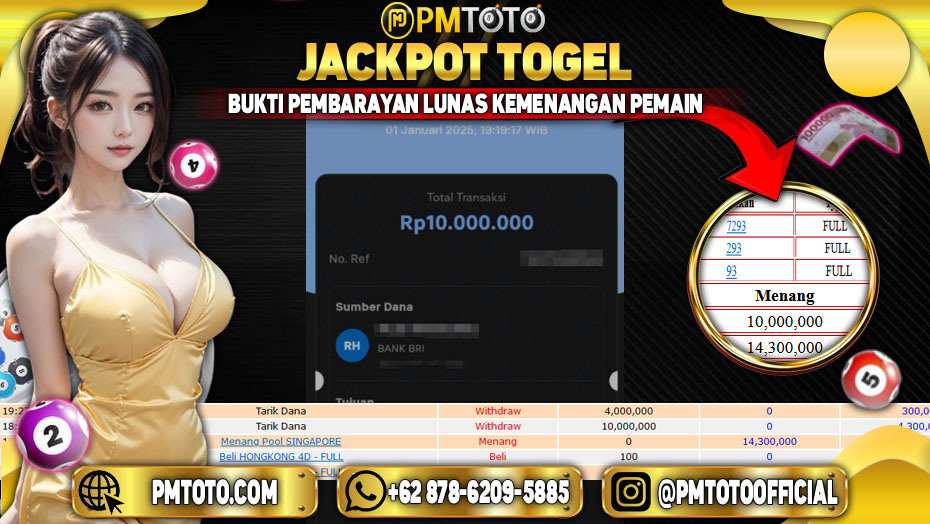 Selamat Kepada Member PMTOTO JACKPOT SINGAPORE Rp.10.000.000.,- LUNAS