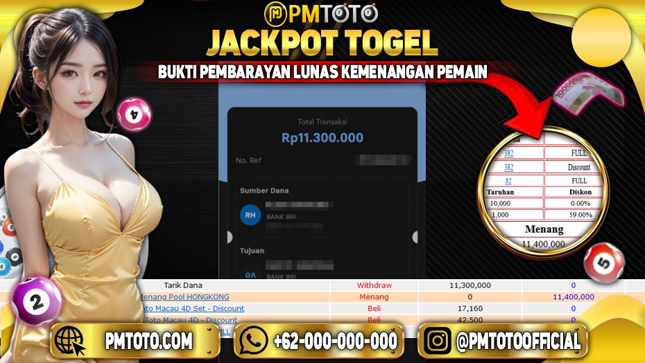 Selamat Kepada Member PMTOTO JACKPOT HONGKONG Rp.11.300.000.,- LUNAS