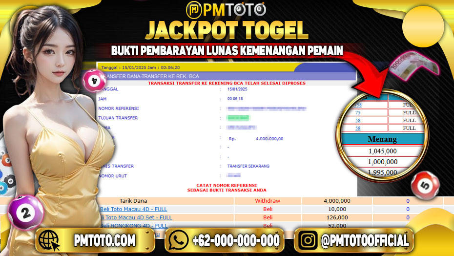 Selamat Kepada Member PMTOTO JACKPOT TOTOMACAU Rp.4.000.000.,- LUNAS