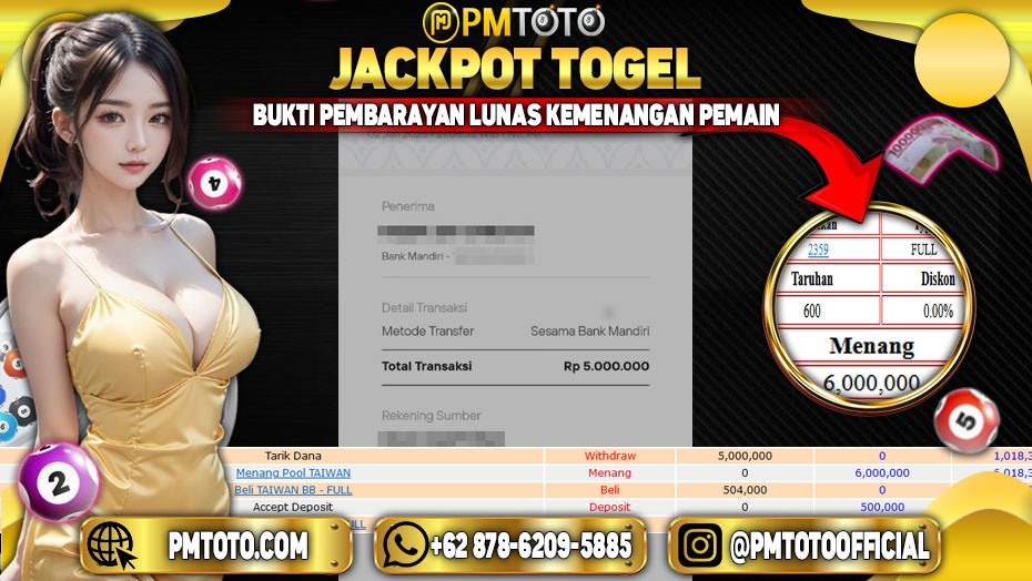 Selamat Kepada Member PMTOTO JACKPOT TAIWAN Rp.5.000.000.,- LUNAS