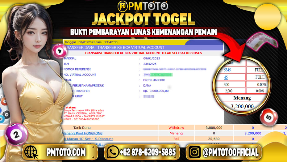 Selamat Kepada Member PMTOTO JACKPOT HONGKONG Rp.3.000.000.,- LUNAS