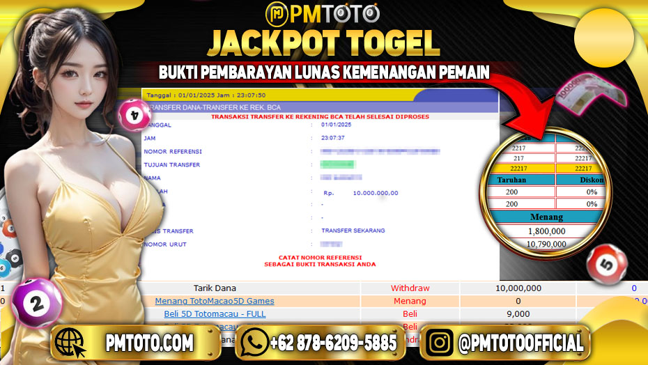 Selamat Kepada Member PMTOTO JACKPOT TOTOMACAU 5D Rp.10.000.000.,- LUNAS