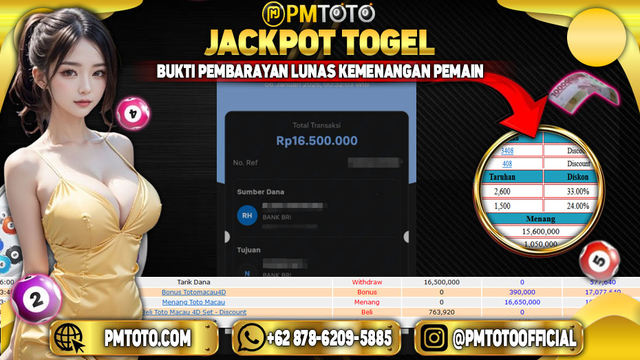 Selamat Kepada Member PMTOTO JACKPOT TOTOMACAU Rp.16.500.000.,- LUNAS