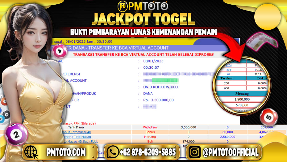 Selamat Kepada Member PMTOTO JACKPOT TOTOMACAU Rp.3.500.000.,- LUNAS