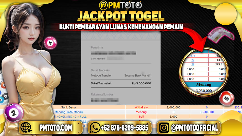 Selamat Kepada Member PMTOTO JACKPOT TOTOMACAU Rp.3.000.000.,- LUNAS