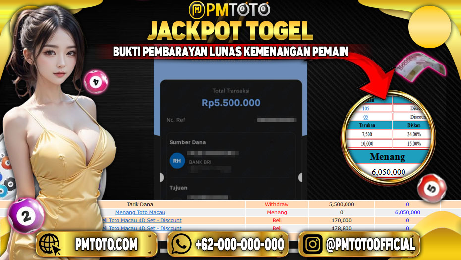 Selamat Kepada Member PMTOTO JACKPOT TOTOMACAU Rp.5.500.000.,- LUNAS