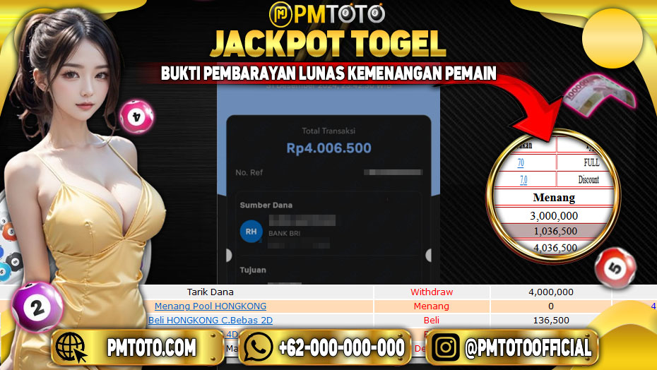 Selamat Kepada Member PMTOTO JACKPOT HONGKONG Rp.4.000.000.,- LUNAS