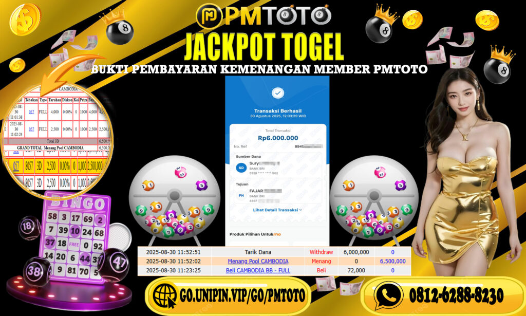 Selamat Kepada Member PMTOTO JACKPOT CAMBODIA Rp.6.000.000.,- LUNAS