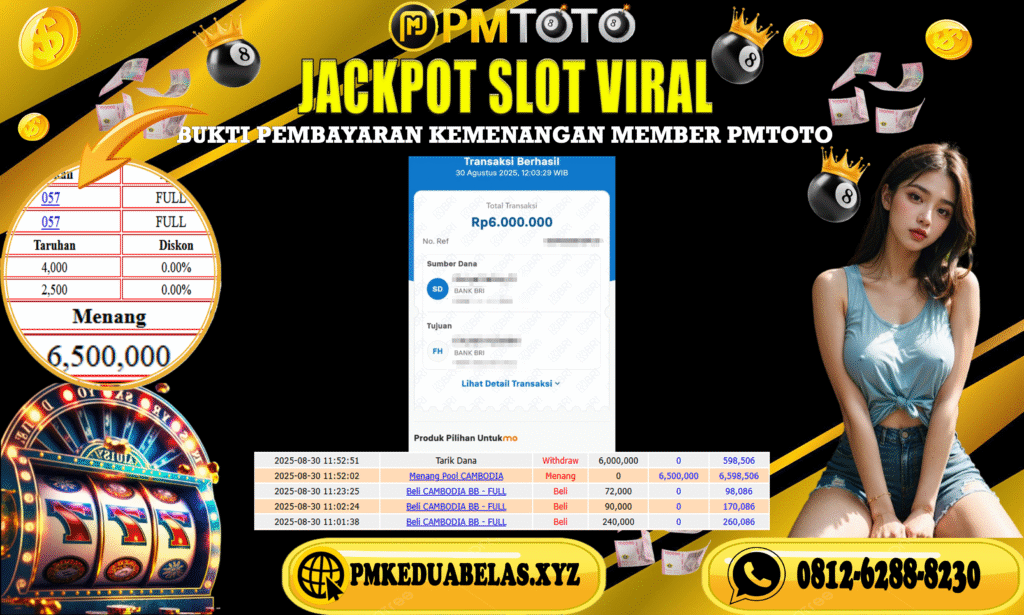 Selamat Kepada Member PMTOTO JACKPOT CAMBODIA Rp.6.000.000.,- LUNAS