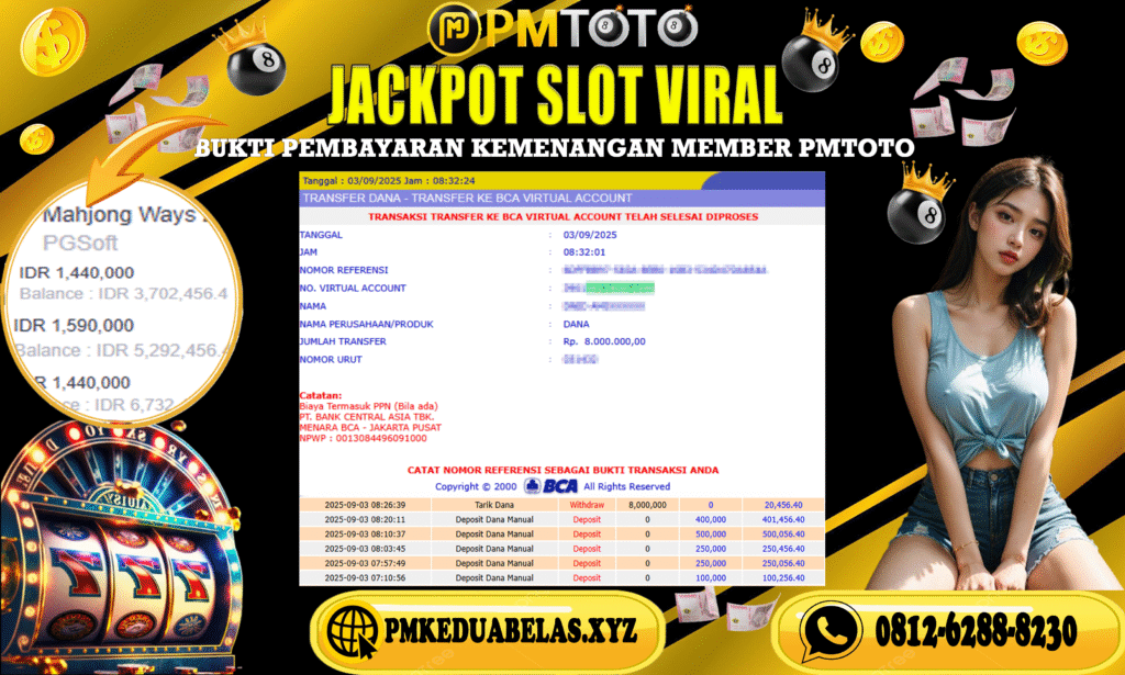 Selamat Kepada Member PMTOTO JACKPOT MAHJONG WAYS 2 Rp.8.000.000.,- LUNAS