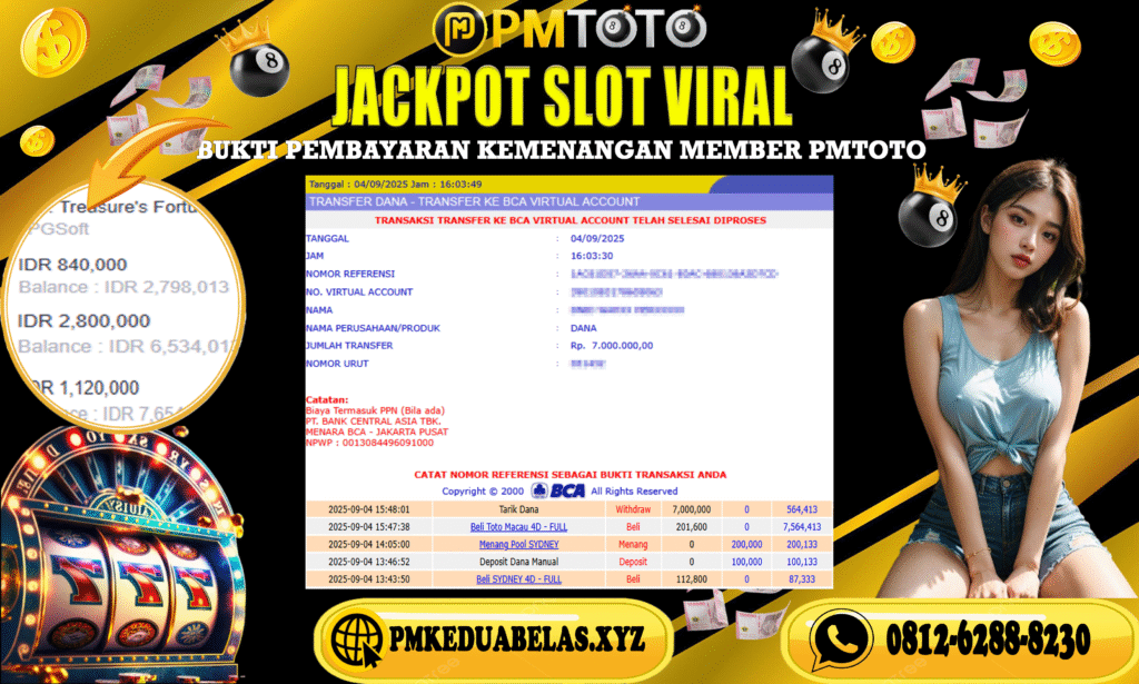 Selamat Kepada Member PMTOTO JACKPOT SLOT MR. TREASURE’S FORTUNE Rp.7.000.000.,- LUNAS