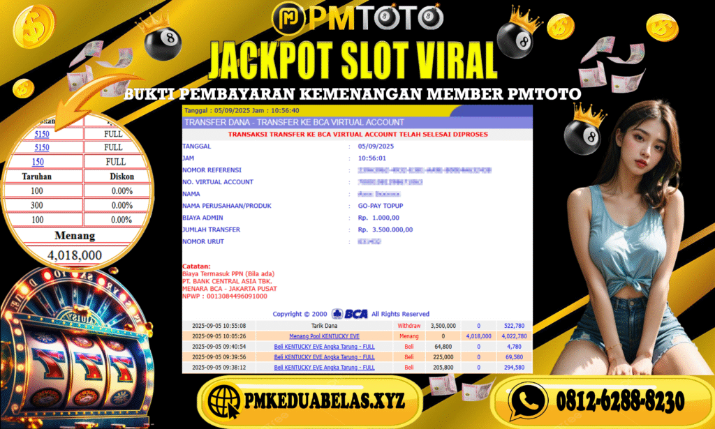 Selamat Kepada Member PMTOTO JACKPOT KENTUCKY EVENING Rp.3.500.000.,- LUNAS