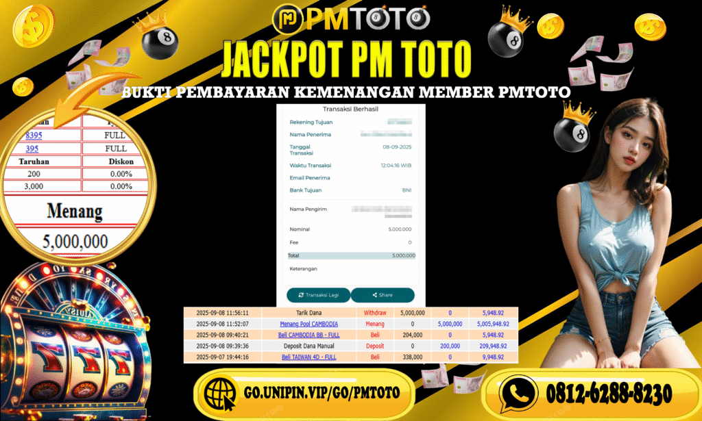 Selamat Kepada Member PMTOTO JACKPOT CAMBODIA Rp.5.000.000.,- LUNAS