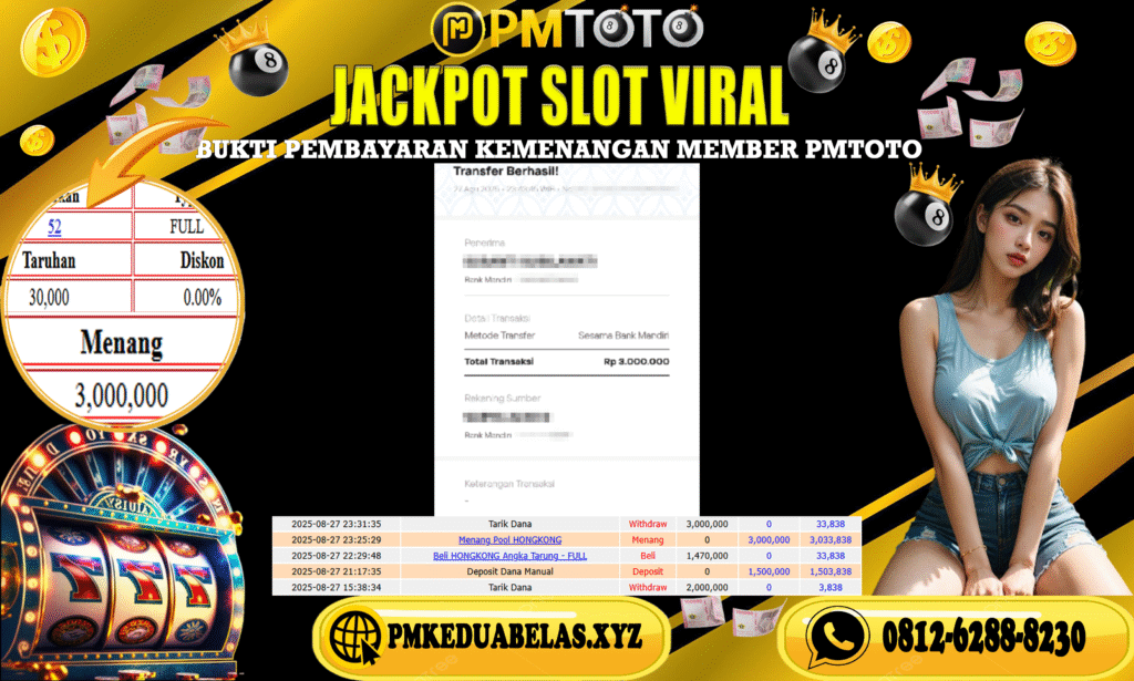 Selamat Kepada Member PMTOTO JACKPOT HONGKONG Rp.3.000.000.,- LUNAS