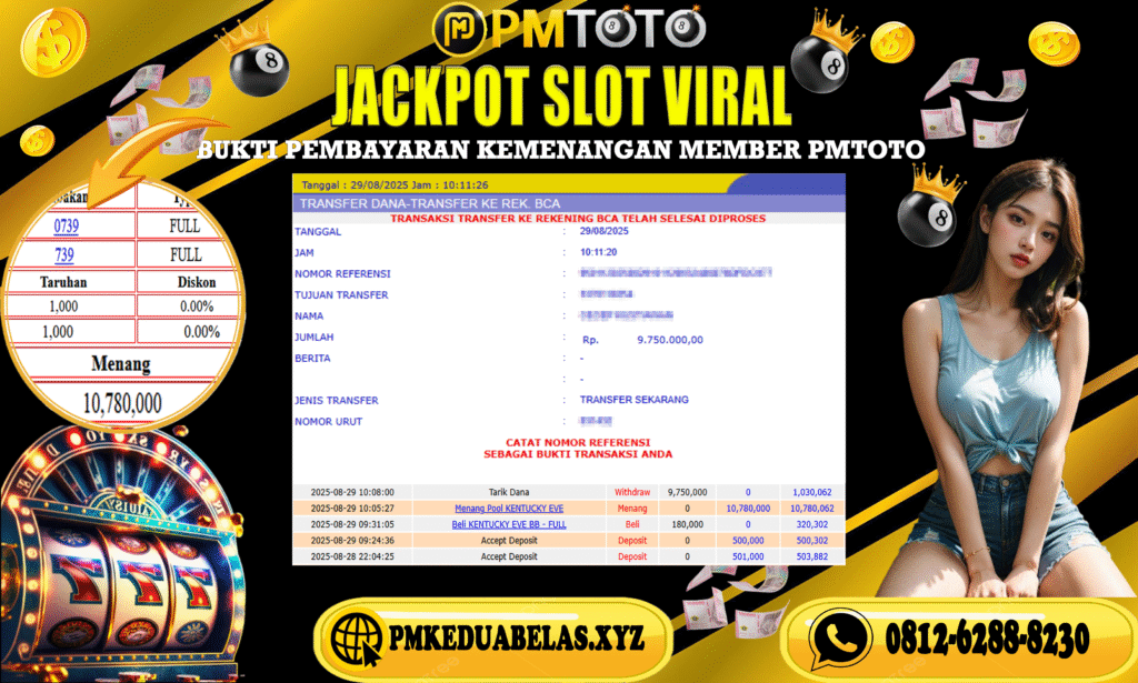 Selamat Kepada Member PMTOTO JACKPOT KENTUCKY EVENING Rp.9.750.000.,- LUNAS
