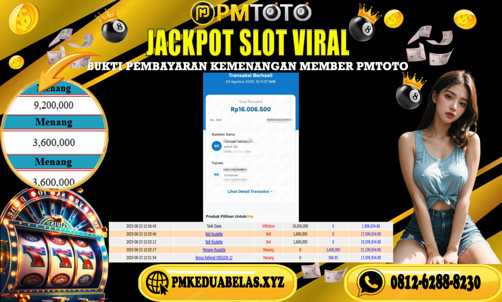Selamat Kepada Member PMTOTO JACKPOT 24D SPIN Rp.16.006.500.,- LUNAS