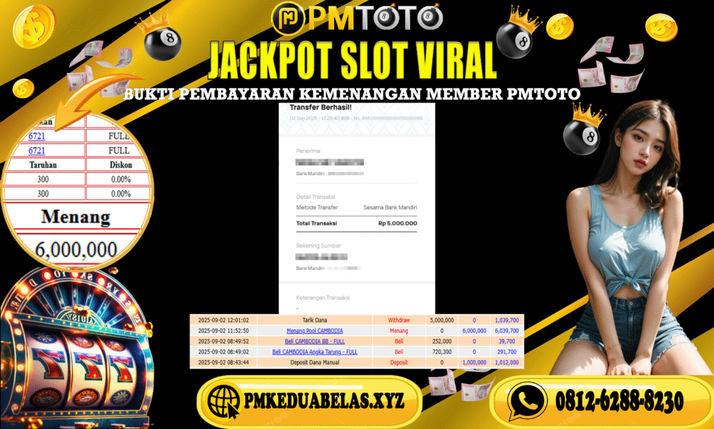Selamat Kepada Member PMTOTO JACKPOT CAMBODIA Rp.5.000.000.,- LUNAS