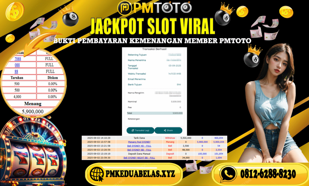 Selamat Kepada Member PMTOTO JACKPOT SYDNEY Rp.5.500.000.,- LUNAS