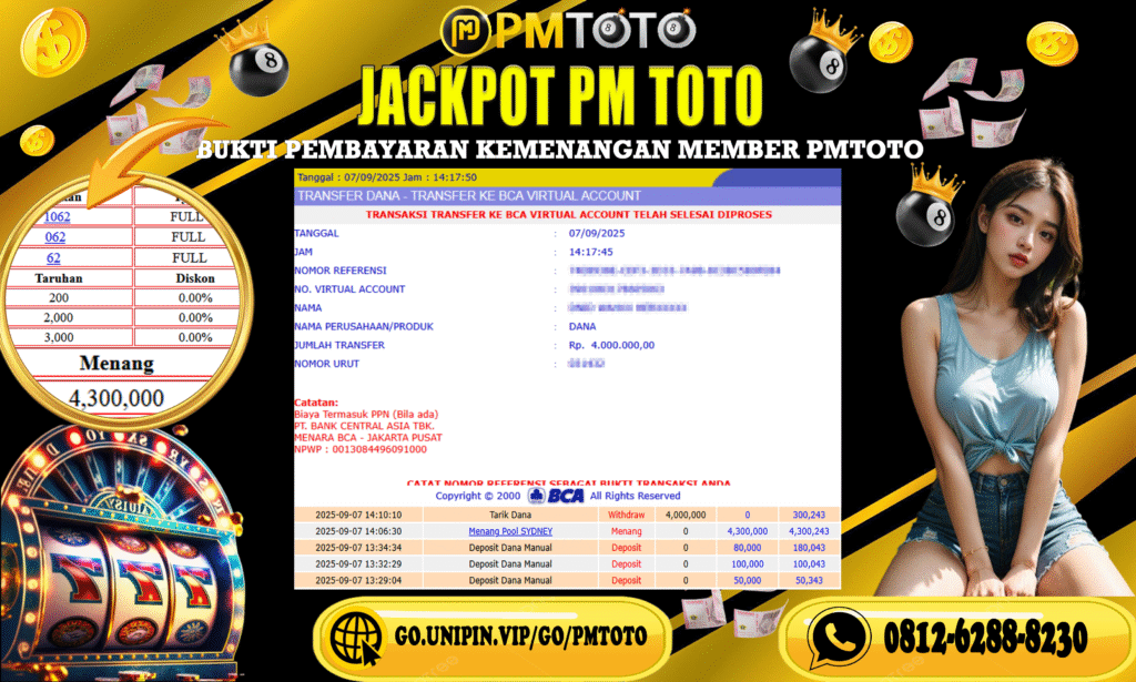 Selamat Kepada Member PMTOTO JACKPOT SYDNEY Rp.4.000.000.,- LUNAS