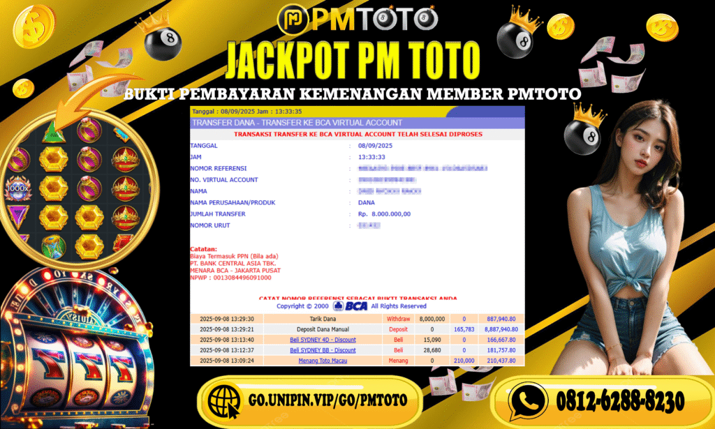 Selamat Kepada Member PMTOTO JACKPOT GATES OF OLYMPUS 1000 Rp.8.000.000.,- LUNAS