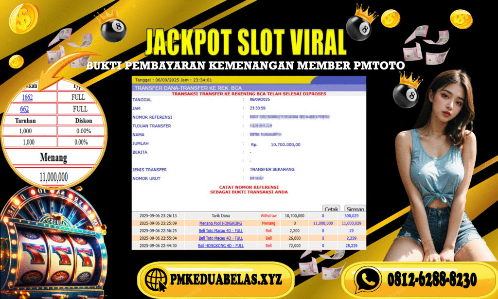 Selamat Kepada Member PMTOTO JACKPOT HONGKONG Rp.10.700.000.,- LUNAS