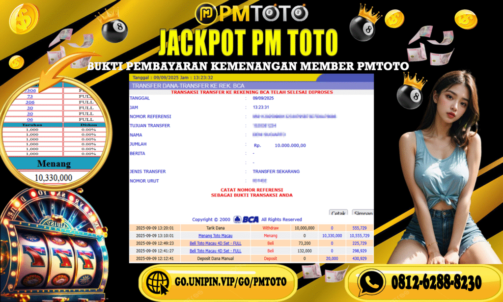 Selamat Kepada Member PMTOTO JACKPOT TOTOMACAU Rp.10.000.000.,- LUNAS