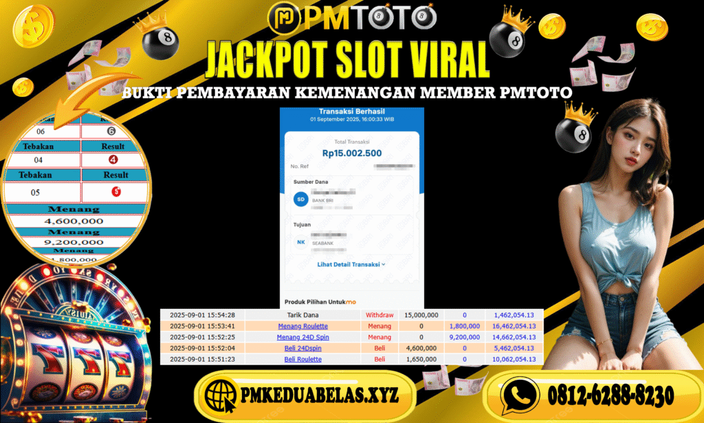 Selamat Kepada Member PMTOTO JACKPOT 24D SPIN GAMES Rp.15.000.000.,- LUNAS