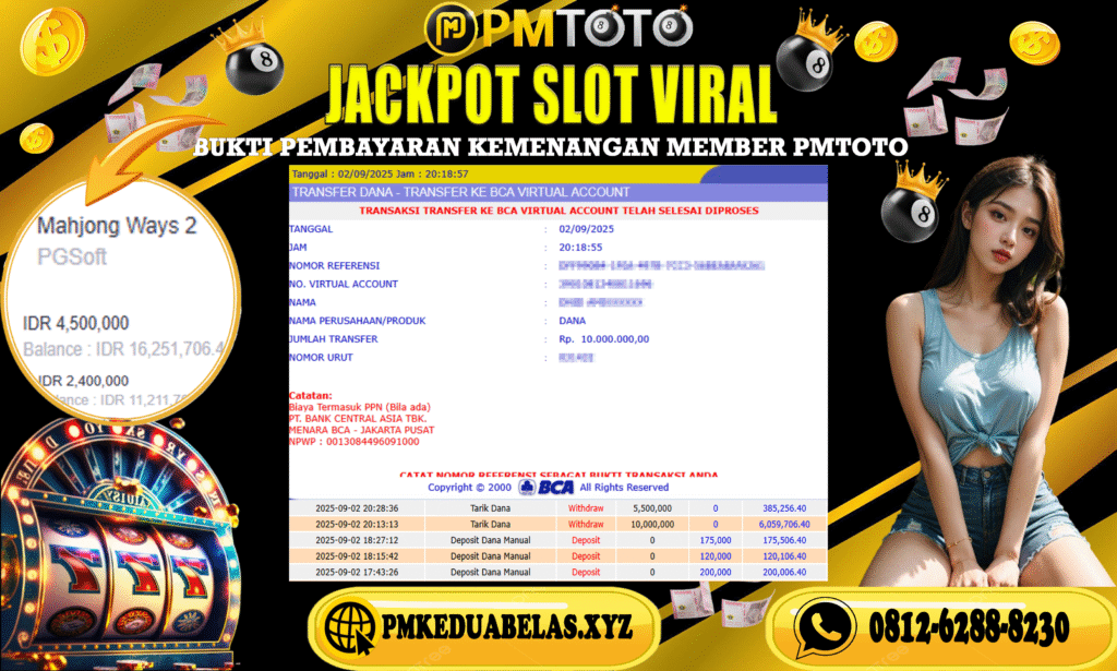 Selamat Kepada Member PMTOTO JACKPOT MAHJONG WAYS 2 Rp.10.000.000.,- LUNAS
