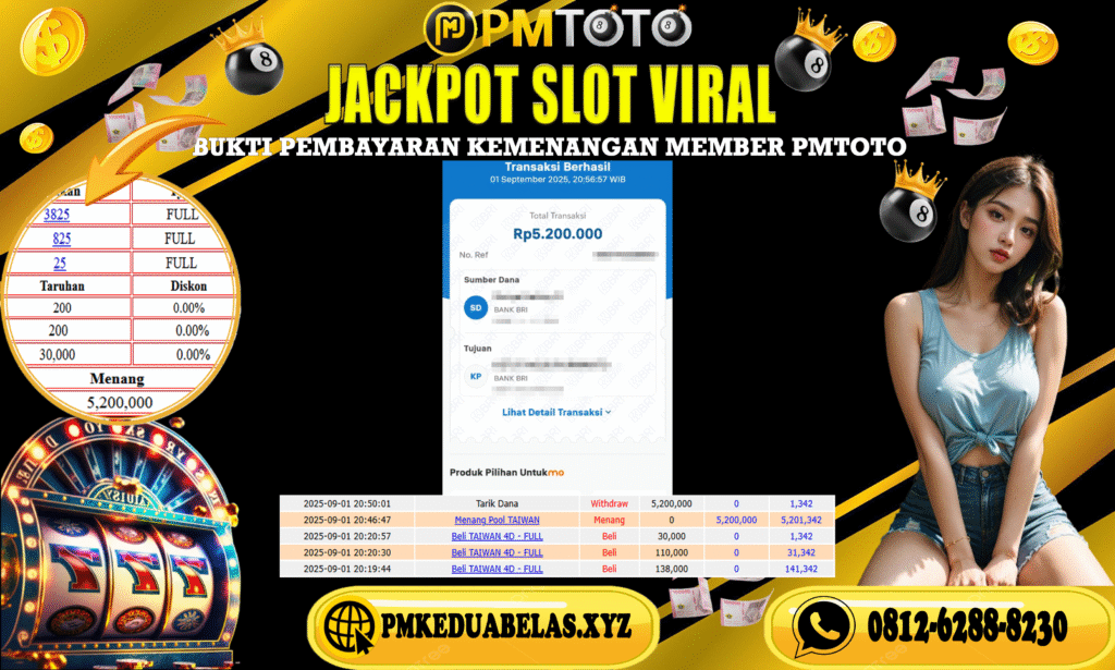 Selamat Kepada Member PMTOTO JACKPOT TAIWAN Rp.5.200.000.,- LUNAS